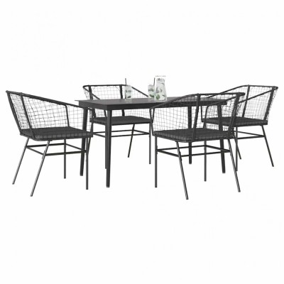 Gossi set de sufragerie de gradina 5 piese neagra sticla poly rattan foto