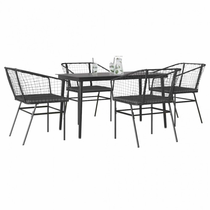 Gossi set de sufragerie de gradina 5 piese neagra sticla poly rattan