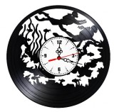 Ceas de perete decorativ, model Scuba Diving si Scufundari, Lumea Subacvatica, din disc de vinil retro, diametru 30 cm, Negru