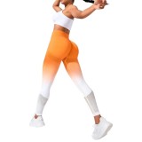 Colanti Fitness de Sala - Material Elastic, Talia Inalta, Efect Push-Up, Sport Gym, Degrade Portocaliu-Alb - ( L )