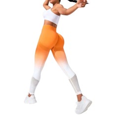 Colanti Fitness de Sala - Material Elastic, Talia Inalta, Efect Push-Up, Sport Gym, Degrade Portocaliu-Alb - ( L )