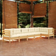 vidaXL Set mobilier gradina cu perne crem, 6 piese, lemn de pin foto