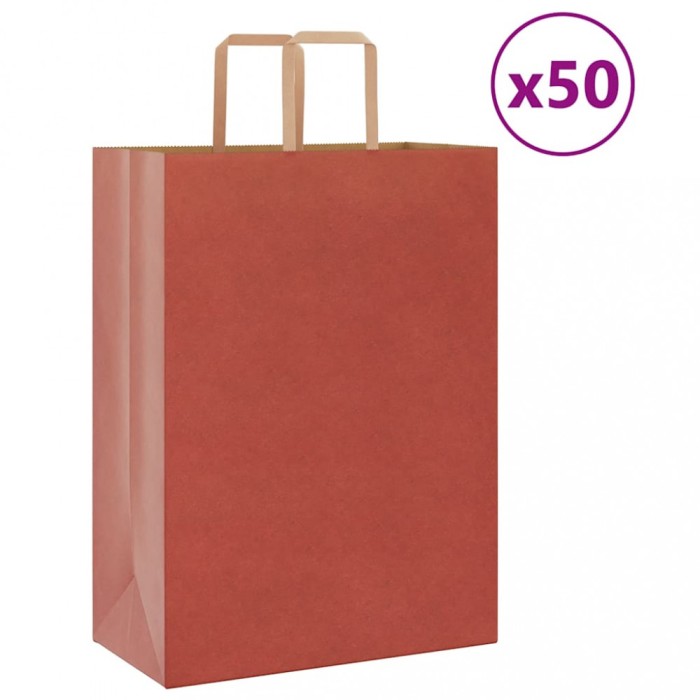 vidaXL Pungi de h&acirc;rtie 50 buc cu m&acirc;nere roșii 32x17x44 cm 4101972