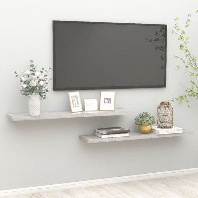 Gossi rafturi perete suspendate 2 buc. gri beton 120x23,5x3,8 cm mdf foto