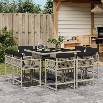 vidaXL Set mobilier grădină cu perne, 9 piese, gri deschis, poliratan 3211559 foto