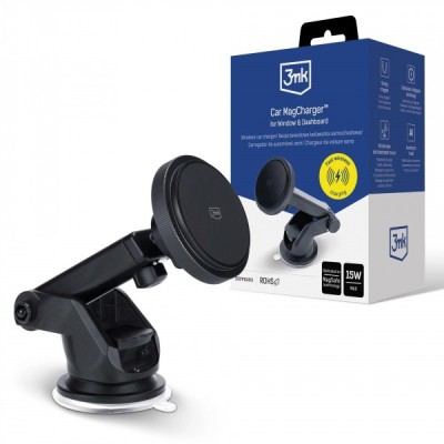 Incarcator Auto Wireless 3MK MagCharger, 15W, 1.67A, Negru, Resigilat foto