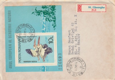 1985 Romania, Plic circulat colita dt Anul European al Ocrotirii Naturii LP 1005 foto