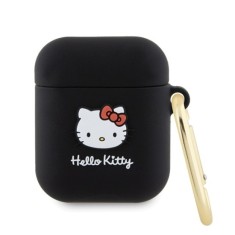 Husa pentru Apple AirPods 1 / AirPods 2 - Hello Kitty Silicone 3D Kitty Head (HKA23DKHSK) - Black
