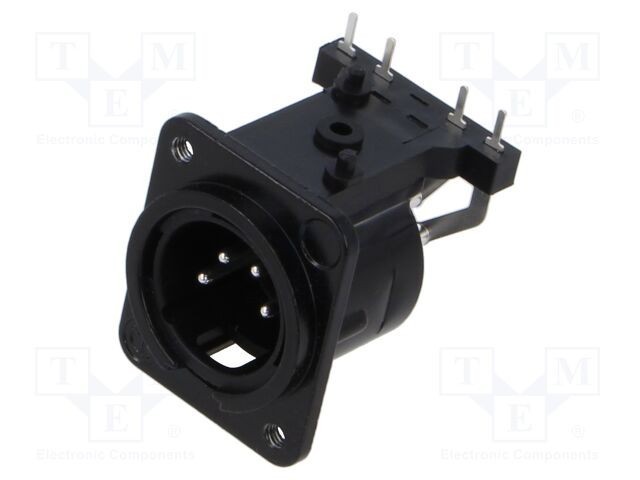 Conector XLR NEUTRIK 4 pini tată 90&deg; THT negru 6A pentru PCB și panou