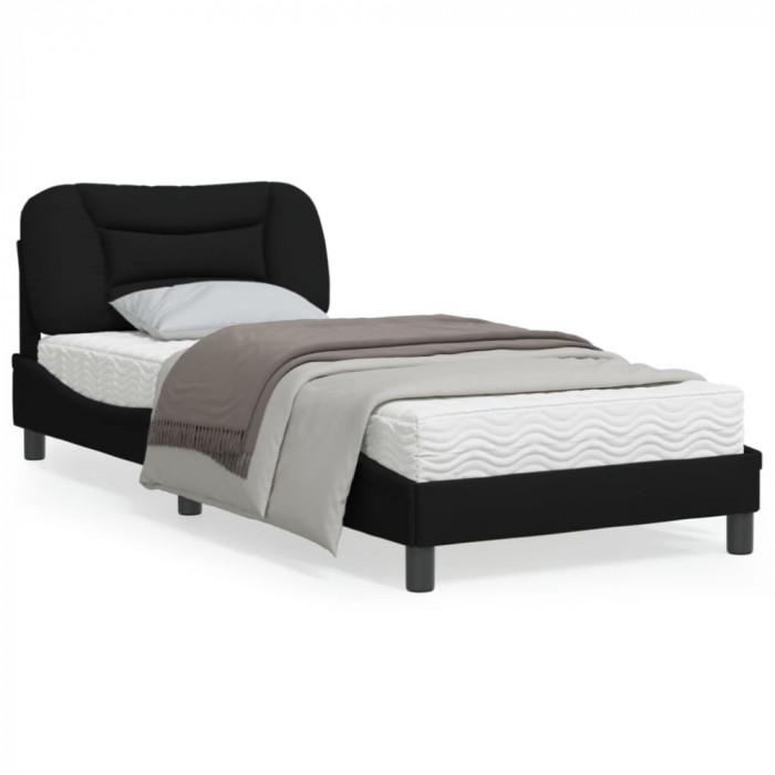 Cadru de pat cu tablie, negru, 90x190 cm, textil GartenMobel Dekor