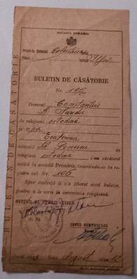 Buletin de casatorie , August 1943, Colentina Ilfov foto