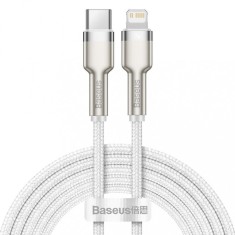 CABLU alimentare si date Baseus Cafule Metal, Fast Charging Data Cable pt. smartphone, USB Type-C la Lightning Iphone PD 20W, braided, 2m, alb &quot;CATLJK