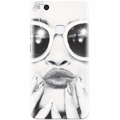 Husa silicon pentru Huawei P10 Lite, Black And White Portrait Blonde Model In Fashion Sunglasses