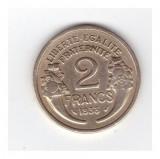 Moneda Franta 2 francs/franci 1938, stare buna, curata, Europa, Bronz-Aluminiu