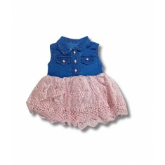 Rochita maneca scurta de Blugi cu fustita tulle roz bebelusi 6-18 luni