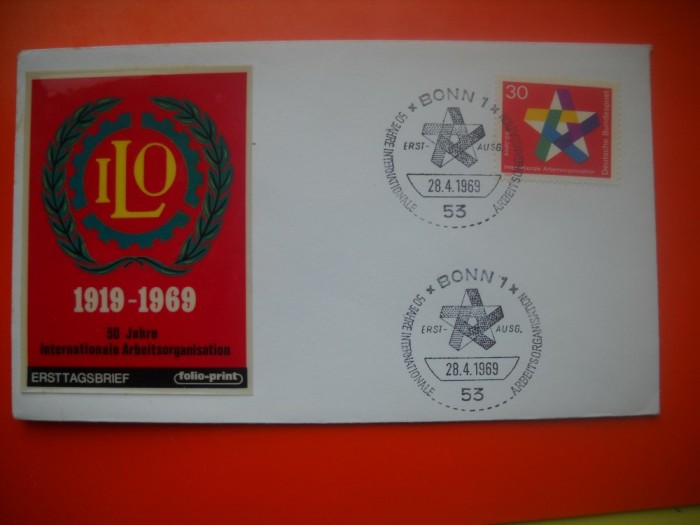 HOPCT PLIC S FDC NR 718 ORGANIZATIA INT A MUNCII-BONN -1969 GERMANIA -NECIRCULAT