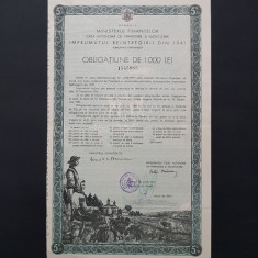 Obligatiune Imprumutul reintregirii 1000 lei 1941 , titlu , actiuni , actiune