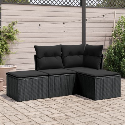 vidaXL Set mobilier de grădină cu perne, 4 piese, negru, poliratan 3217475 foto