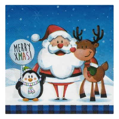 șervețele de Masă Christmas, Fără Brand, Model Merry Xmas, Culoare Albastru, Dimensiuni 33x33cm, 20 Bucăți, 2 Straturi foto