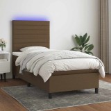 vidaXL Pat cu arcuri, saltea și LED, maro &icirc;nchis, 90x200 cm, textil