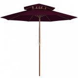 Umbrelă de soare dublă, st&acirc;lp din lemn, roșu bordo, 270 cm, vidaXL