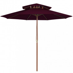 Umbrela de soare dubla, stalp din lemn, rosu bordo, 270 cm
