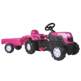 Tractor cu pedale si remorca, Dolu, Unicorn, Roz