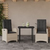 VidaXL Set mobilier de grădină cu perne, 3 piese,gri deschis,poliratan