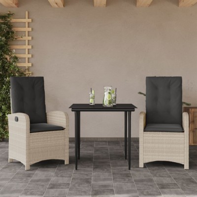 vidaXL Set mobilier de grădină cu perne, 3 piese,gri deschis,poliratan foto