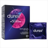 Prezervative cu striații DUREX Mutual Pleasure, regular fit, cu efect de stimulare clitoridiană și &icirc;nt&acirc;rziere ejaculare, 56 mm, 1 cutie x 20 buc