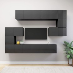 Set de dulapuri TV, 10 piese, gri extralucios, lemn prelucrat