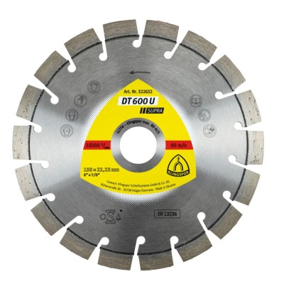 Disc diamantat, cu segmente, pentru debitare materiale de constructii, Klingspor DT 600 U Supra, 150 x 22.23 x 2.4 mm foto