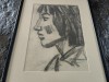 Tablou inramat, autoportret Sultana Maitec, passepartout, 20x35 cm, carbune, nesemnat, stare perfecta, Portrete, Realism