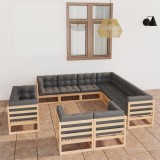 vidaXL Set mobilier grădină cu perne, 11 piese, lemn masiv de pin 3076994