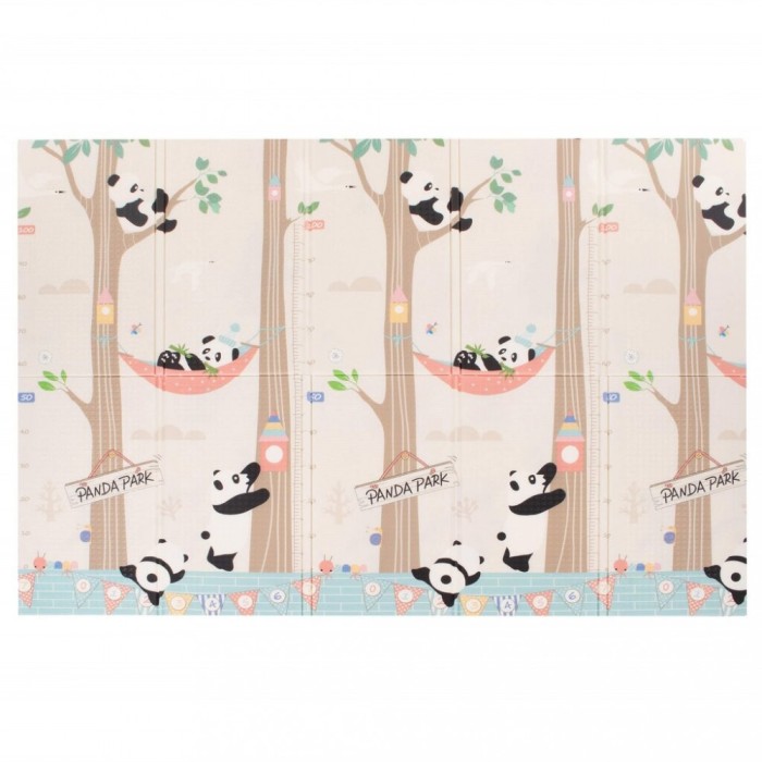 Covoras pentru Copii, Cyrax, cu 2 Fete, Model Panda/Party, din XPE+PE, Impermeabil, Antiderapant, Protectie Termica, +3 Luni, Pliabil, 180 x 200 x 1 c