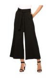 Pantaloni pentru femei cu picior larg, talie &icirc;naltă, 7/8, dungi &ndash; Negru L