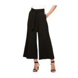 Pantaloni pentru femei cu picior larg, talie &icirc;naltă, 7/8, dungi &ndash; Negru L