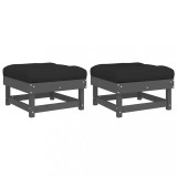 Cumpara ieftin Taburete de gradina cu perne, 2 buc., gri, lemn masiv de pin