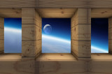 Fototapet autocolant Fereastra spre univers, 300 x 250 cm