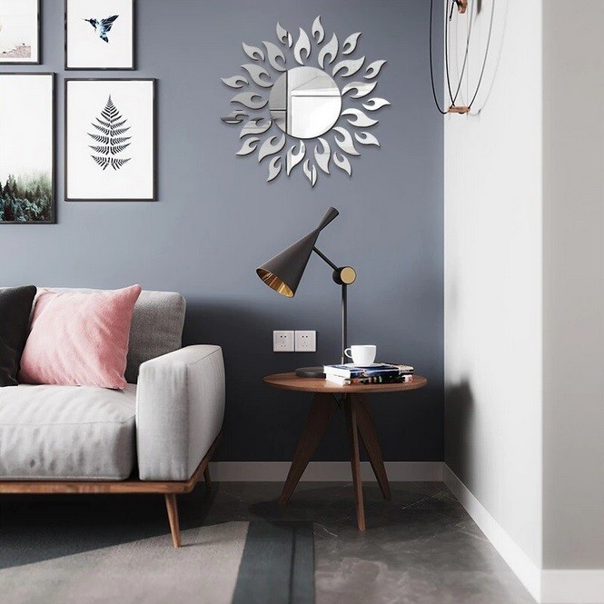 Set 27 Oglinzi Acrilice Decorative Autoadezive model Raze de Soare Argintiu