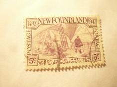 Timbru Newfoundland Canada colonie britanica : 5c 1947 stampilat , cu pliu