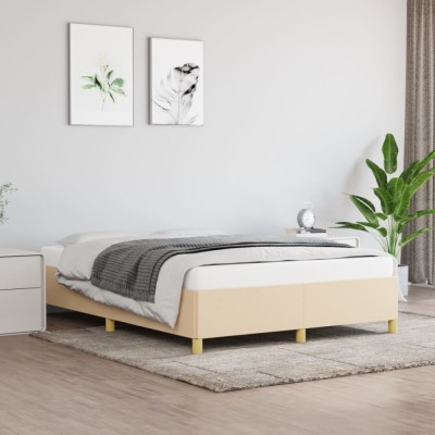 vidaXL Cadru de pat fără saltea, crem, 140x190 cm, textil 347162 foto