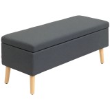 HOMCOM Bancă tapițată cu depozitare, bancă de dormit &icirc;n model de in, lemn de cauciuc, 110 x 39 x 45 cm, Gri &icirc;nchis | Aosom Romania