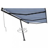 Copertina Retractabila Autonoma vidaXL, 600x350cm, Albastru/Alb, Poliester PU, Cadru Aluminiu Antracit, Protectie UV &amp; Apa