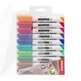 Set 10 Markere pentru Whiteboard Kores, Varf Rotund, 3 mm, 10 Culori, Cutie Plastic, Markere Whiteboard, Markere pentru Tabla Magnetica, Markere Tabla