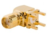 Conector SMA mufă mamă unghi 90&deg; THT PTFE