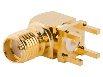 Conector SMA mufă mamă unghi 90&amp;deg; THT PTFE foto