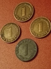 Lot 4 monede Germania, 1 pfennig 1940 B si 1 pfennig 1949 D + F + J [poze].