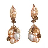 Cumpara ieftin Cercei Argint 925 placat aur roz, perle cultura, cuart citrin/fumuriu, 5-5.5cm, Maria Tereza, Made in Italy