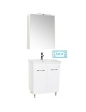 Set mobilier baie GN0541, front MDF, cu lavoar ceramic, 60 cm, 2 usi, 2 rafturi, picioare cromate reglabile, balamale soft close si dulap cu oglinda G
